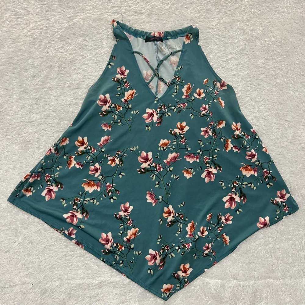 Floral Teal Sleeveless Top